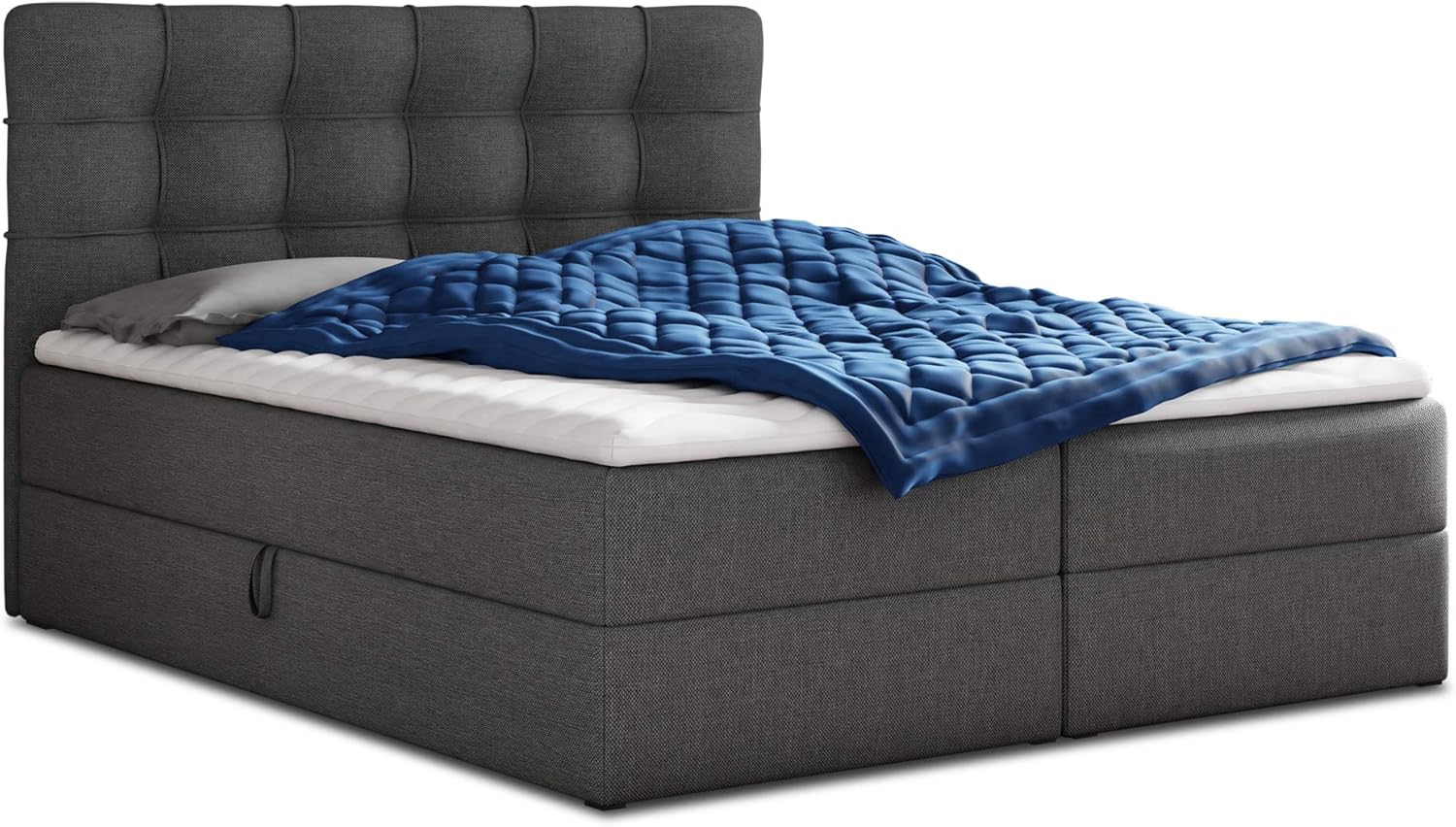 Sofnet Boxspringbett Best mit 2 Bettkästen, Doppelbett mit Bonell-Matratze und Topper, Polsterbett, Bett, Bettgestell, Stilvoll, Schlafzimmer (Graphit (Inari 94), 160 x 200 cm)