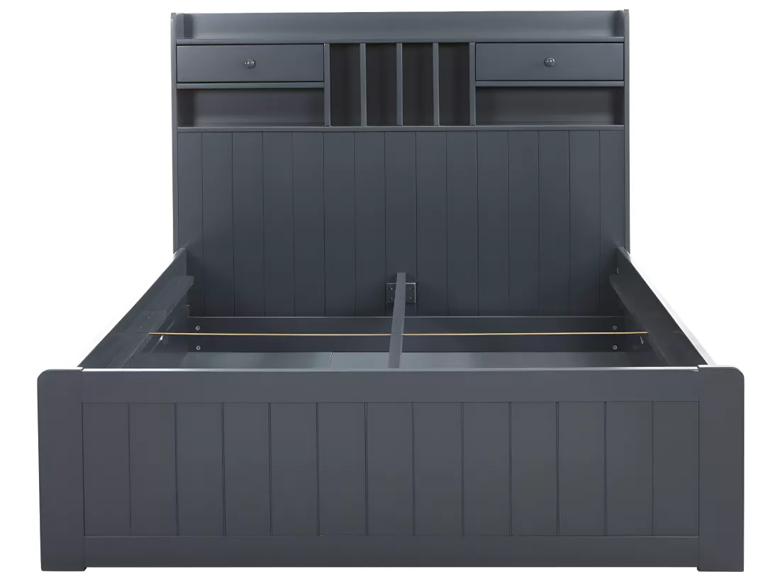Lit avec rangements 140 x 190 cm - Pin - Gris anthracite + Sommier - MEDERICK