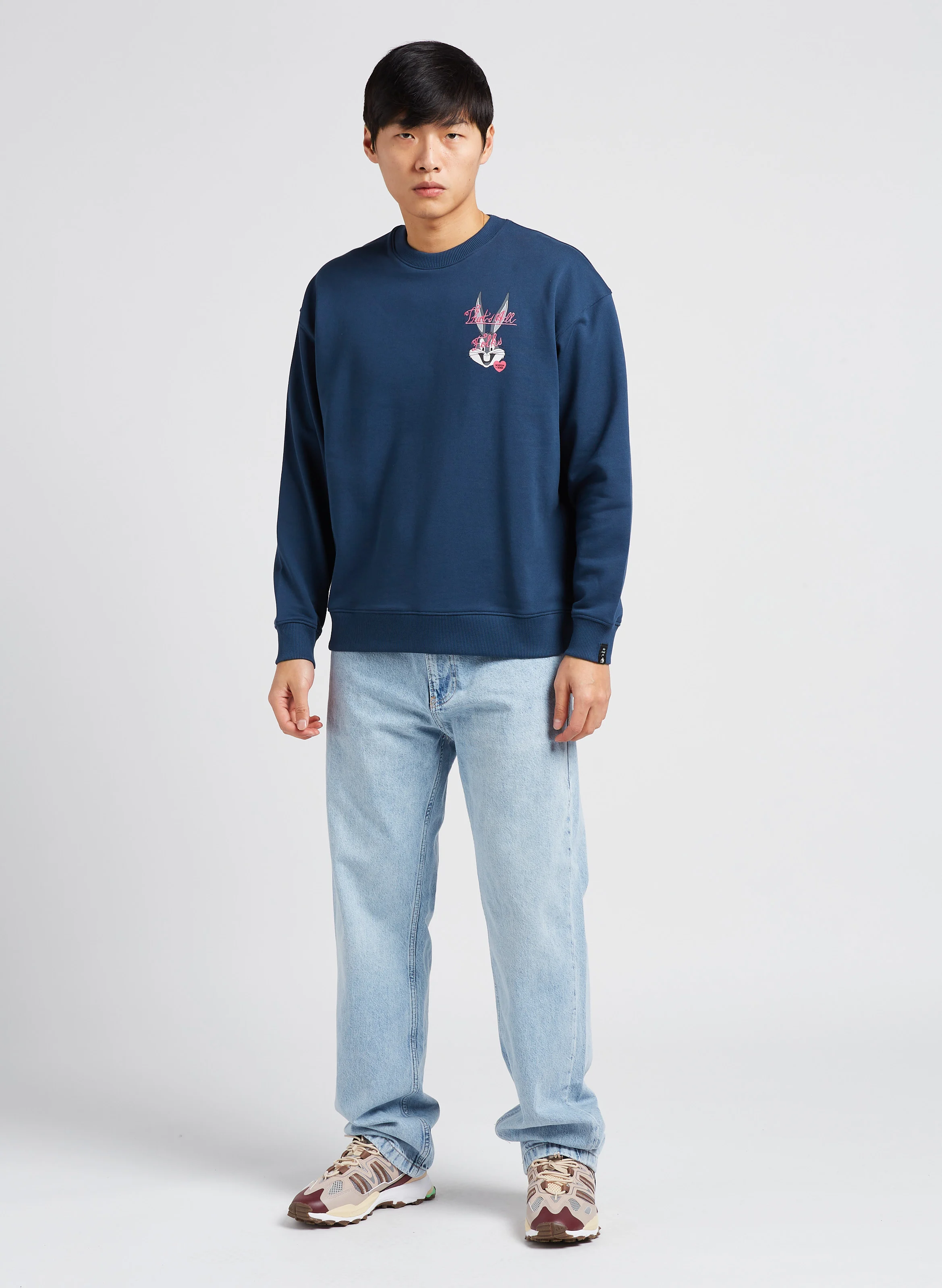 Sweat col rond regular-fit brodé en coton bio ScotchSoda x Looney Tunes| Bleu