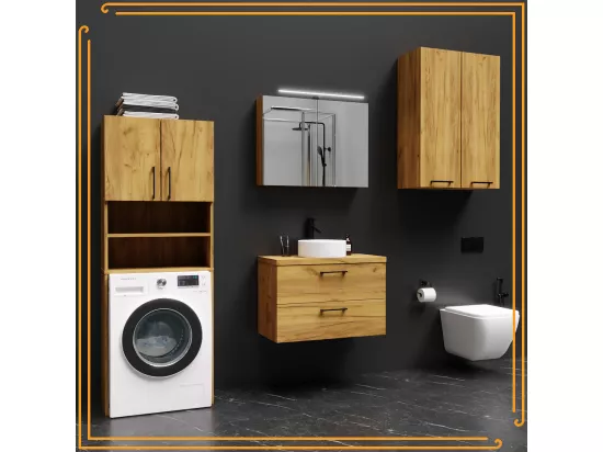 Armoire de Salle de Bain au-dessus de la Machine à Laver Sèche-Linge Colonne Étagère Intégrée pour Appareils Ménagers Chêne Craft