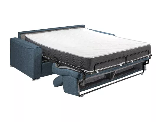 Canapé 4 places convertible express en tissu bleu - couchage lattes larges 160 cm - Matelas 22 cm avec mémoire de forme VIZIR