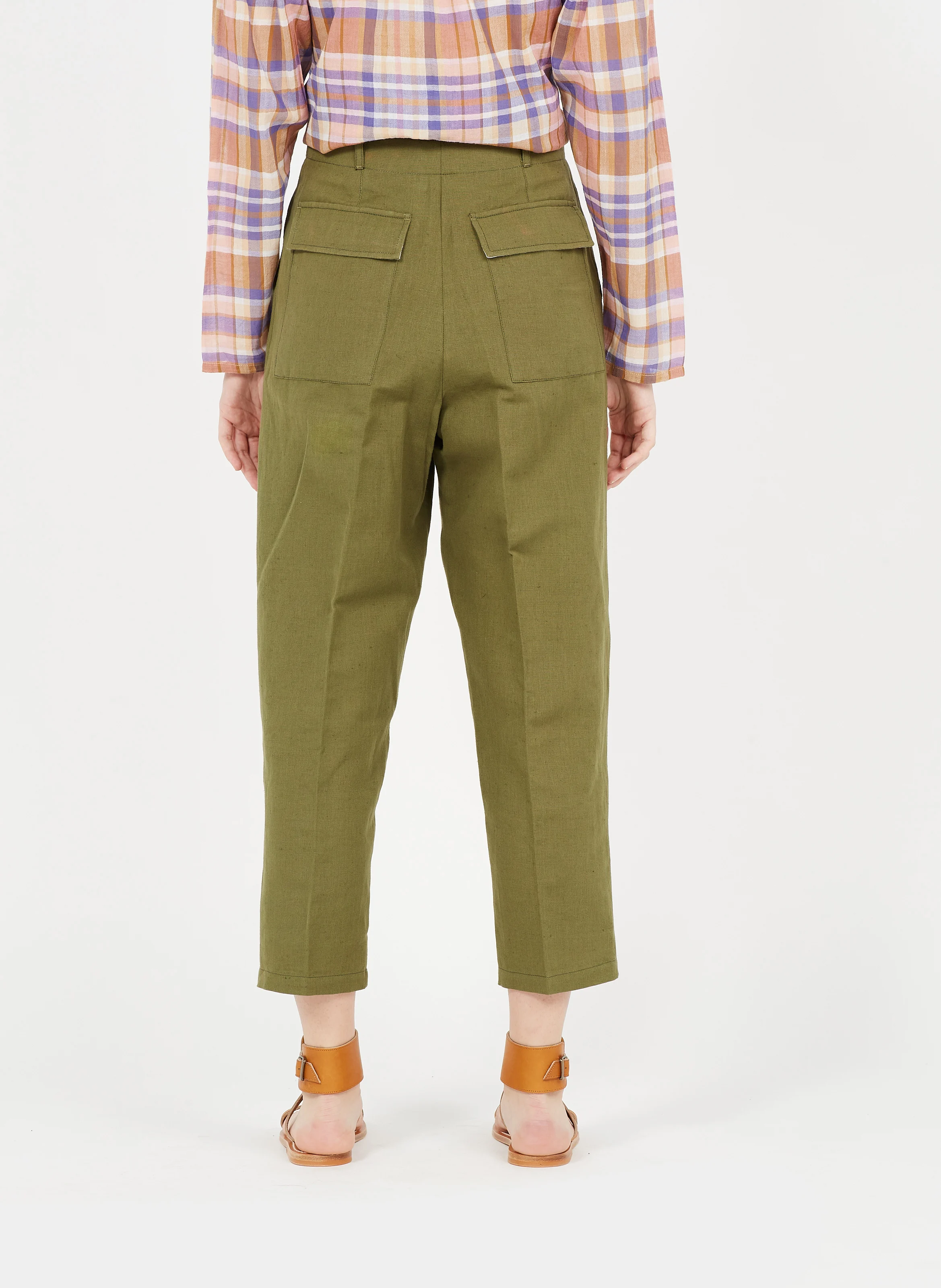 ALAN - Pantalon carotte taille haute en lin et coton | Kaki