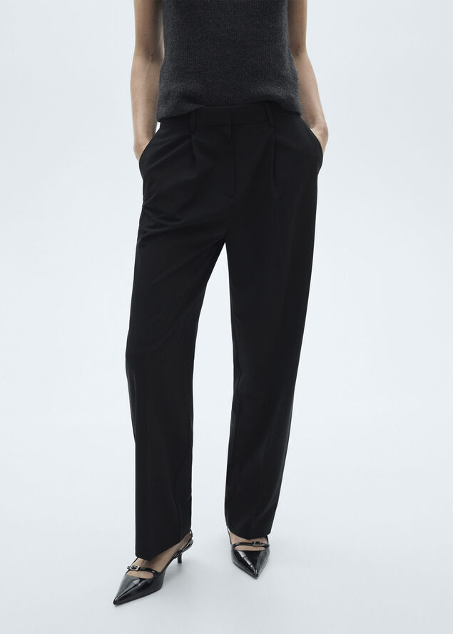 MANGO Pleated straight trousers Black