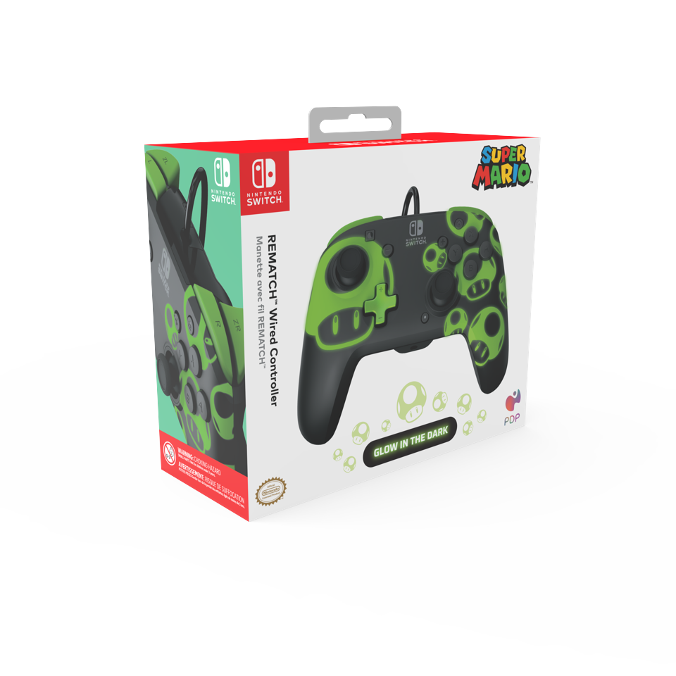 PDP Rematch Wired controller - 1Up Glow In The Dark
