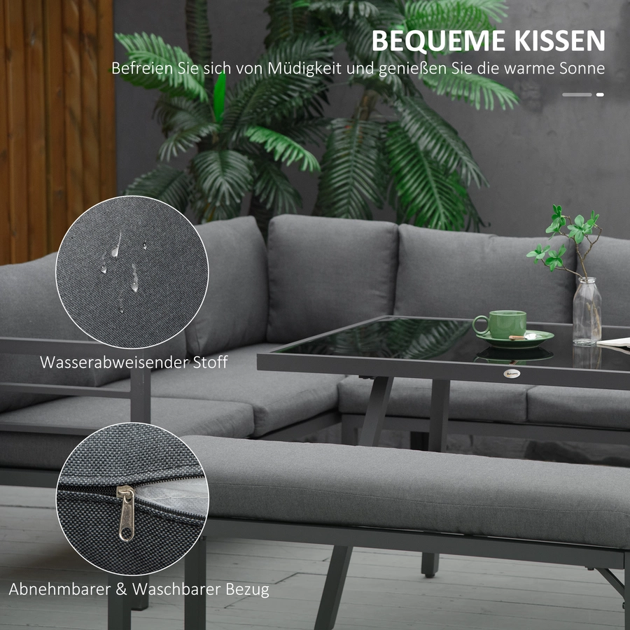 Outsunny Gartenmöbel-Set mit Kissen und Bank grau