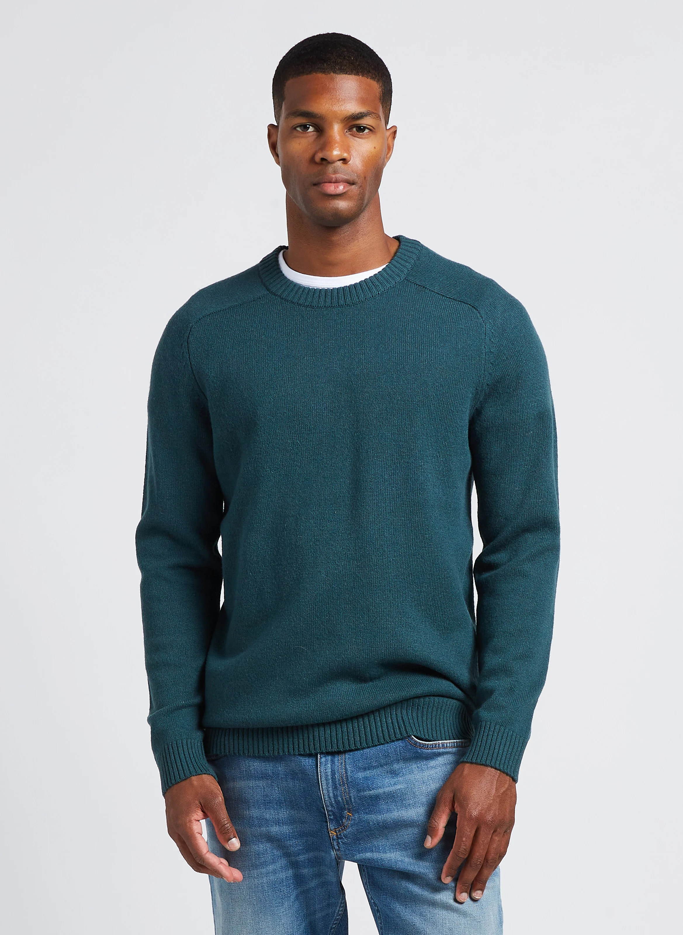 Pull col rond regular fit en laine | Vert