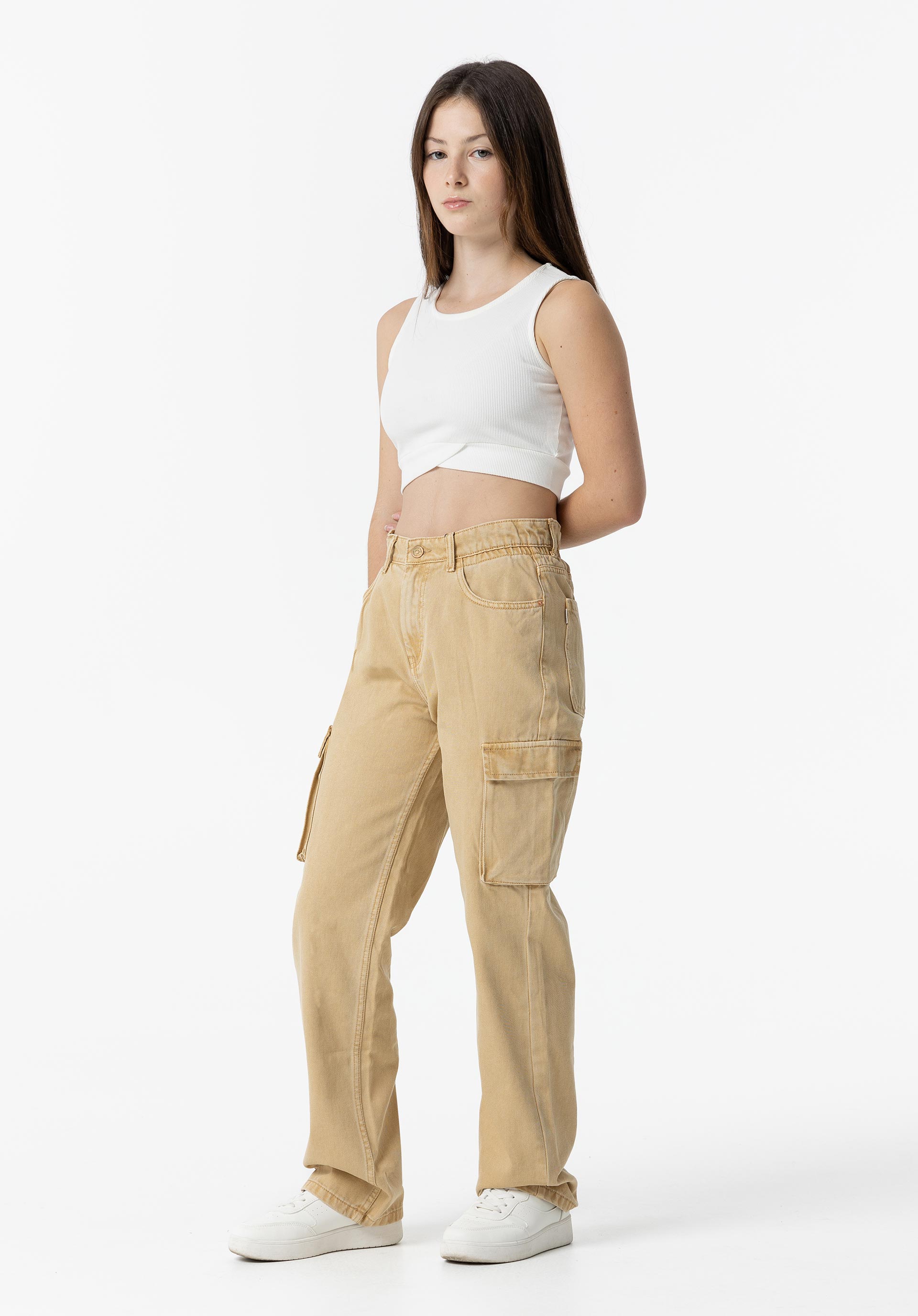 Jeans Cargo Paperbag Cintura Alta