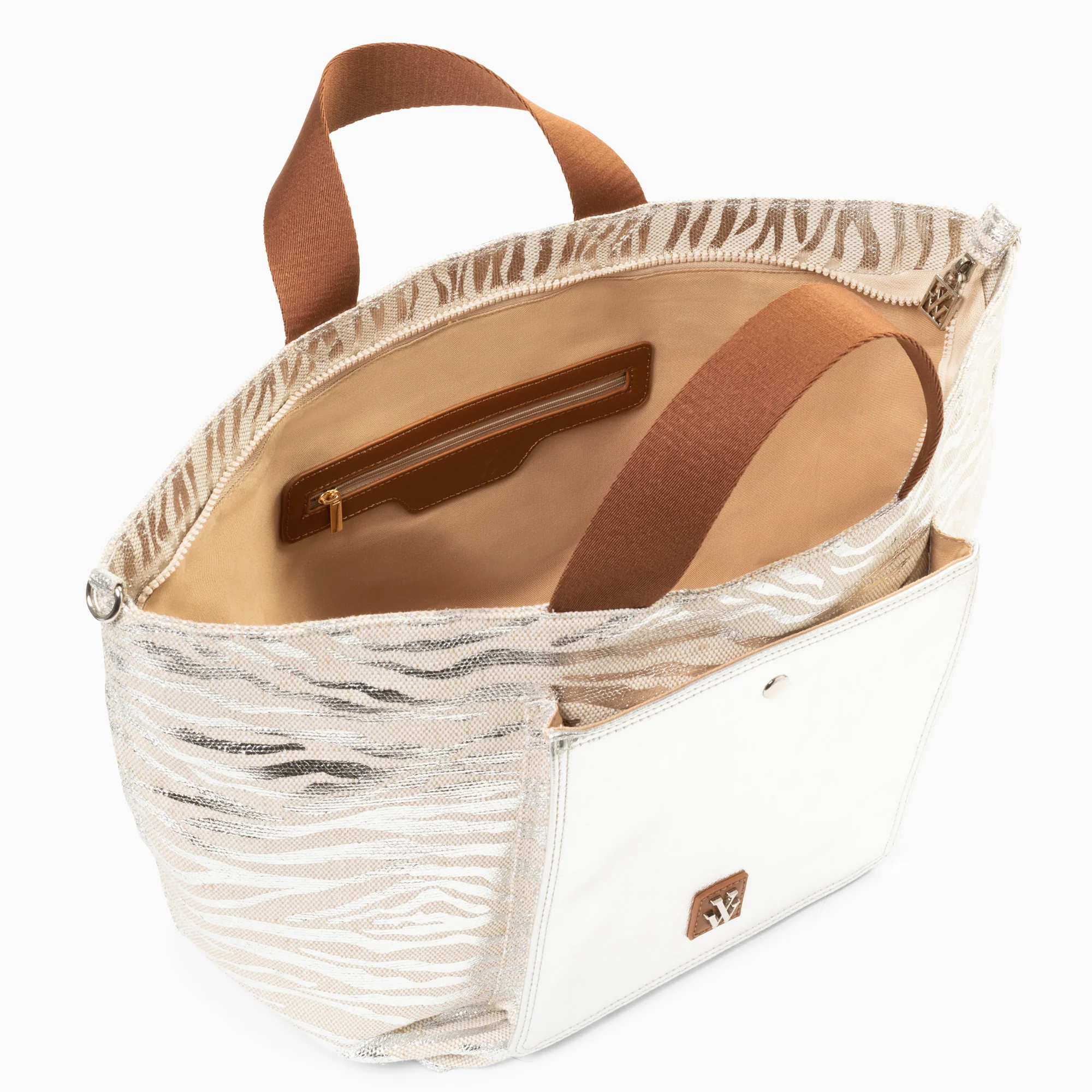 Sacs-Cabas Roxanna argent imprimé zèbre à pochette