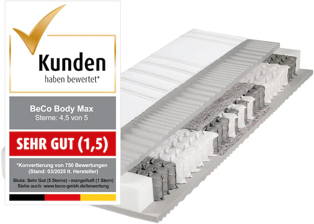 Beco Taschenfederkernmatratze »BodyMax« 22 cm hoch 480 Federn 1 Stk. tlg. komfortable Matratze in 90x200, 140x200 cm und weiteren Grössen