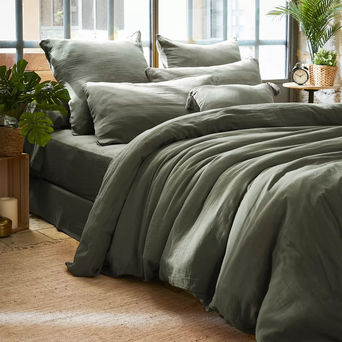 Housse de couette gaze de coton (200 x 200 cm) Gaïa Vert romarin