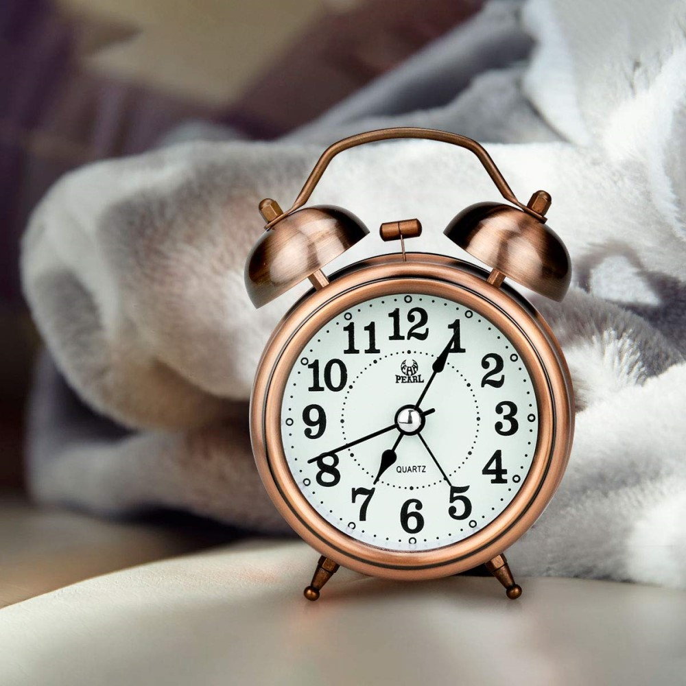 Retro Wecker Nostalgischer Doppelglocken Quarzwecker mit geräuschlosem Uhrwerk und Hintergrundbeleuchtung - Roségold