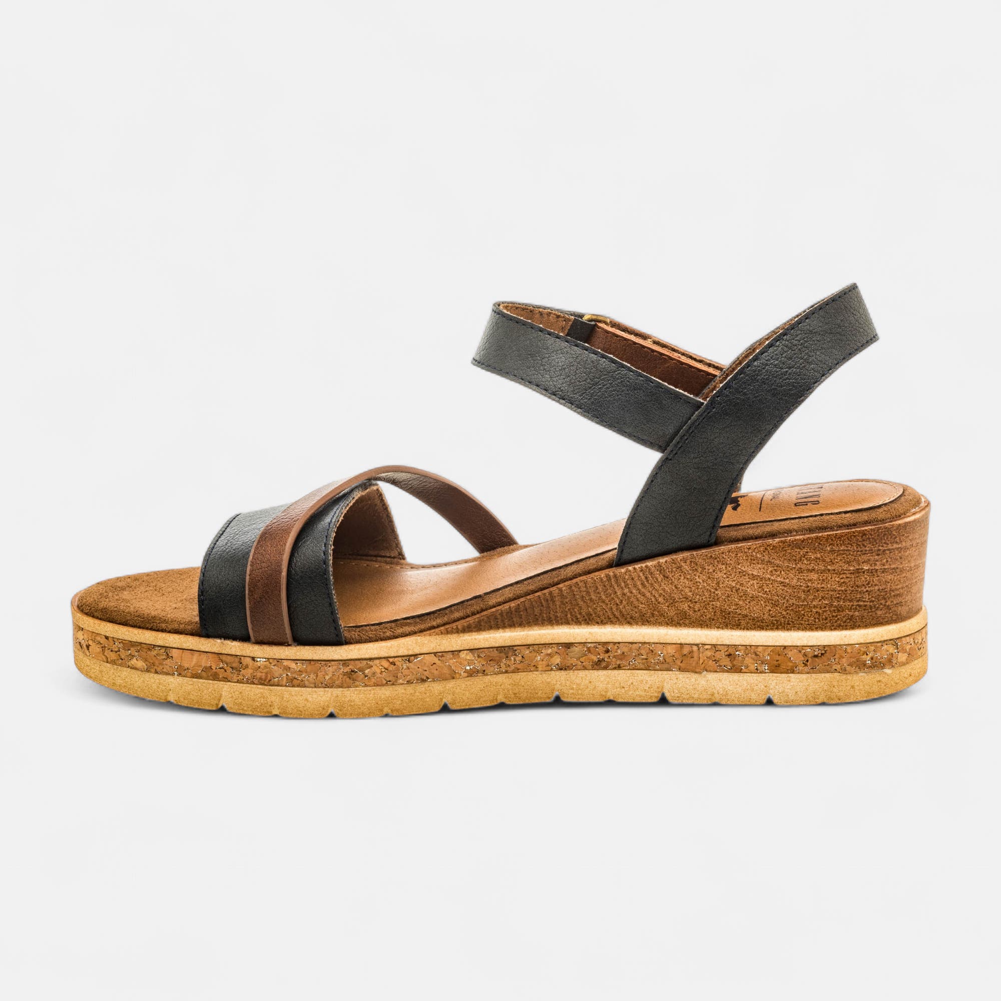 Nu-pieds à talon compensé Femme bleu marine
