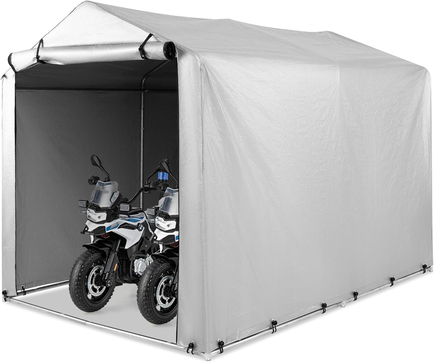 COSTWAY Garagenzelt 160 x 218 x 164 cm, Gerätehaus Wasserdicht mit Metallrahmen & aufrollbarer Reißverschlusstür, Zeltgarage für Fahrräder Motorräder Gartengeräte (Silbergrau)