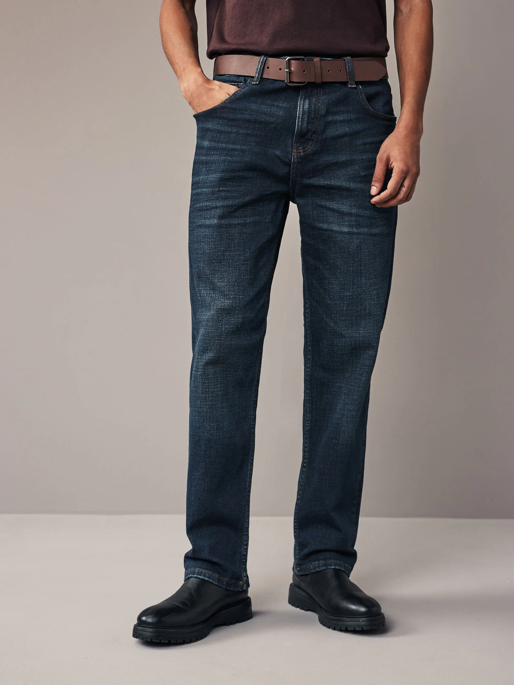 Blauwe wassing - Straight fit - Authentic jeans met riem