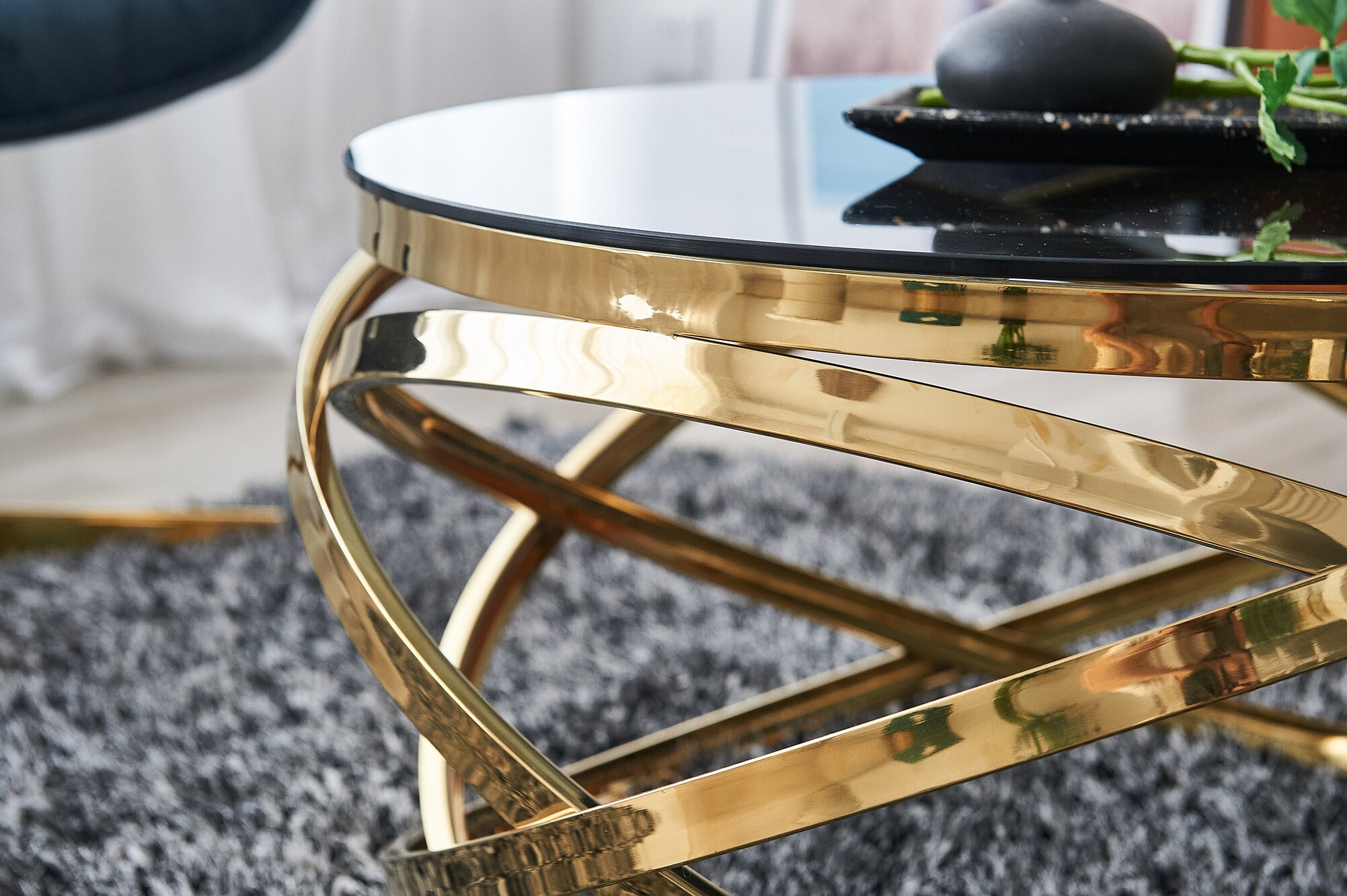 Couchtisch Ø 80 cm gold grau Glastisch Beistelltisch Sofatisch Wohnzimmertisch