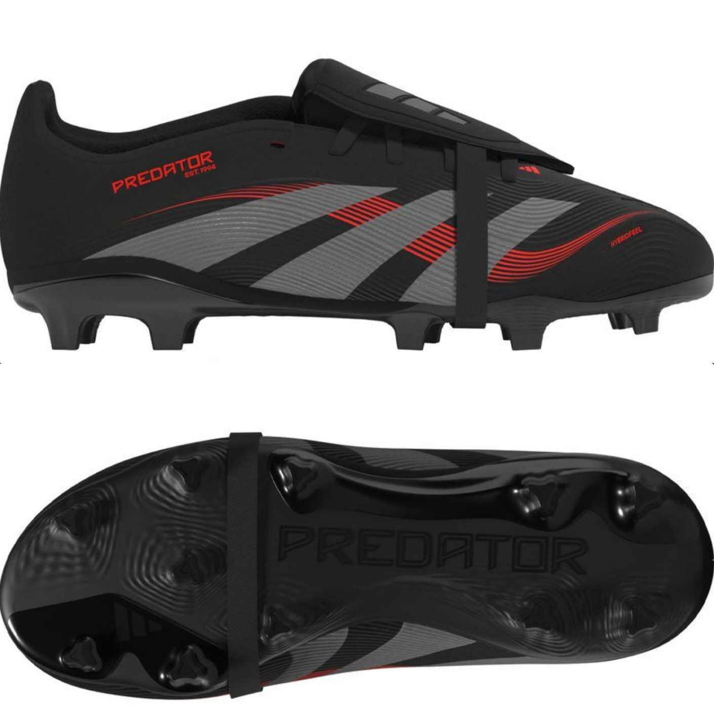 Adidas Predator League FT Gras Voetbalschoenen (FG) Kids Zwart Grijs Rood