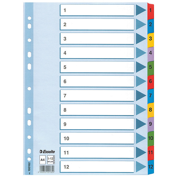 2 jeux d'intercalaires 12 touches numériques multicolores Esselte en carton format A4