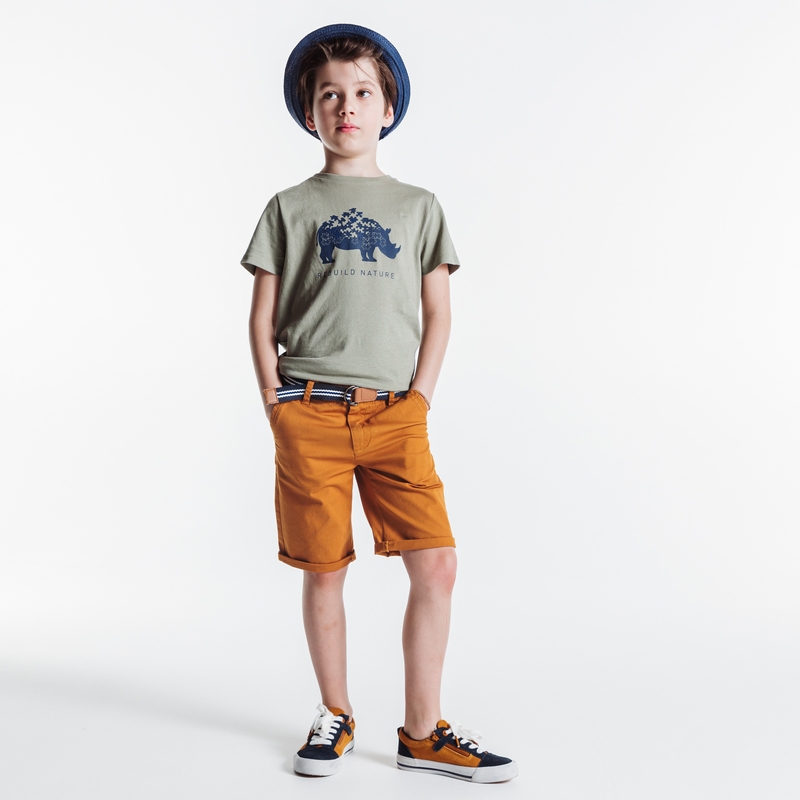 Bermuda en toile + ceinture beige garçon