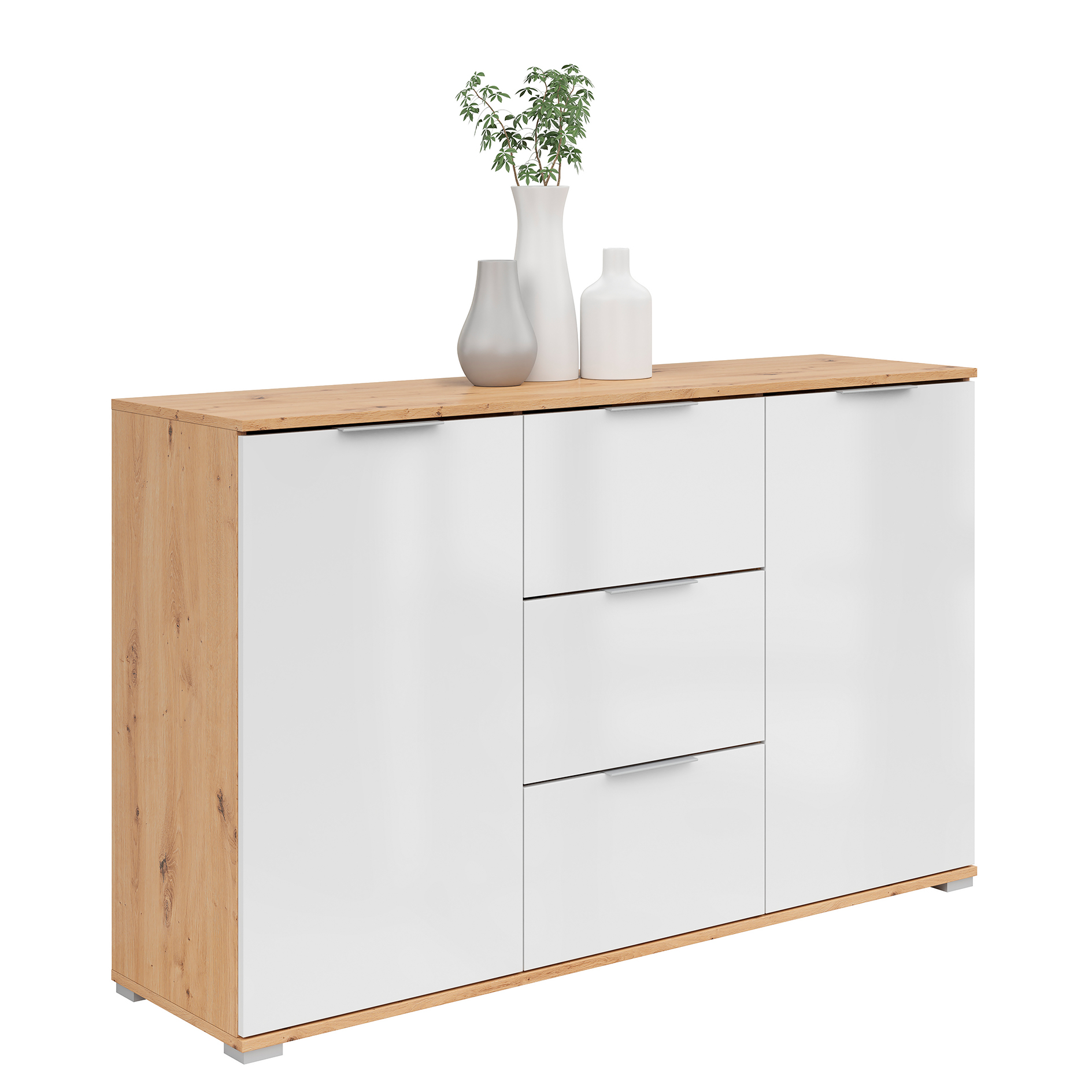 Sideboard - weiß Glanz - Artisan Eiche - 135 cm breit