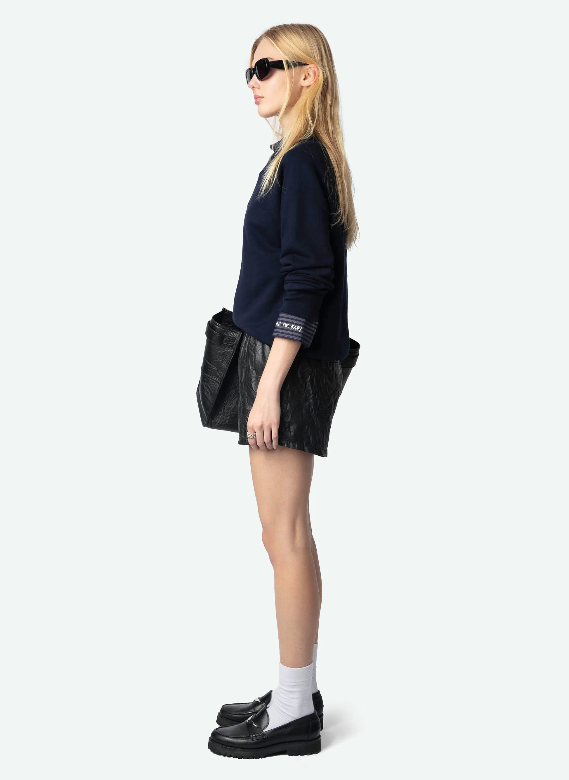UPPER - Sweat droit col rond en coton | Bleu