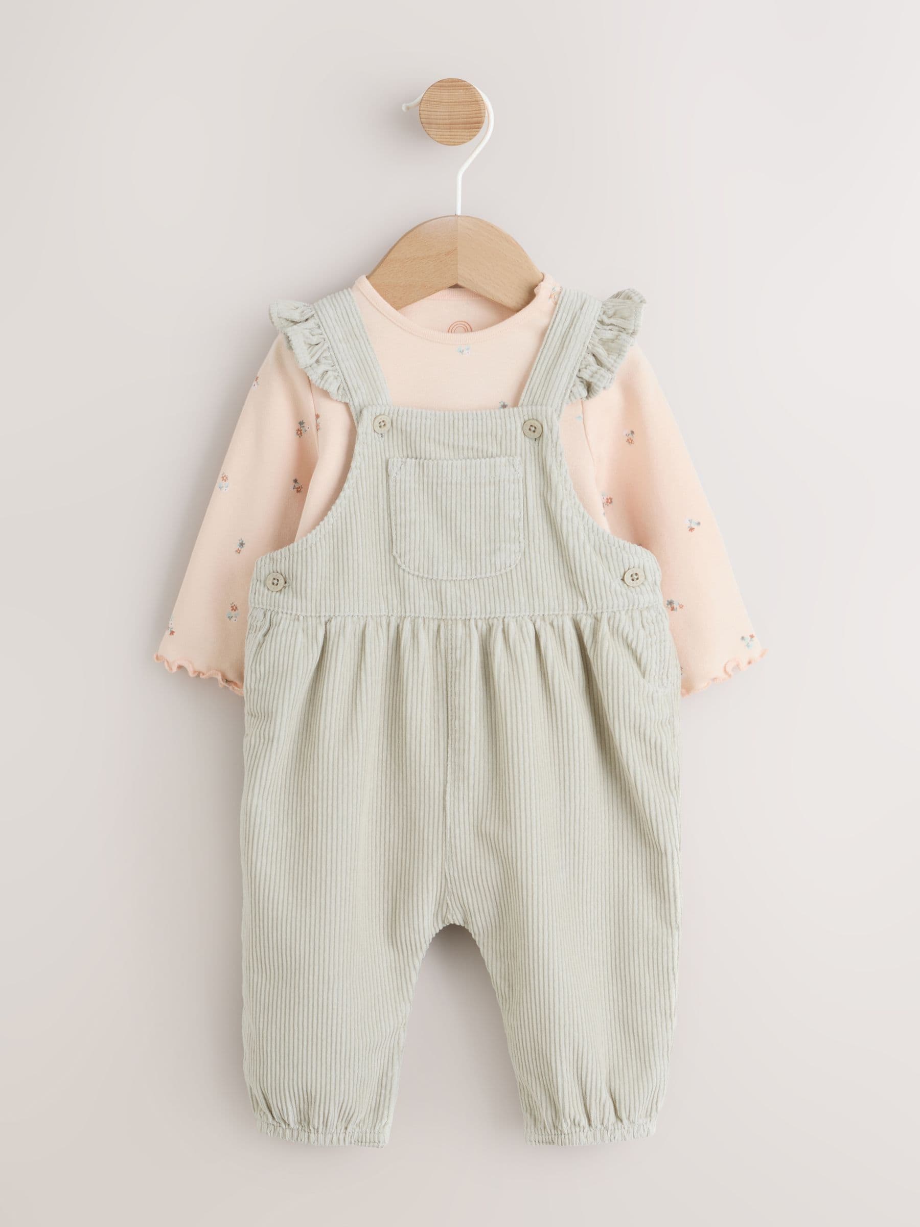 Grijs-groen - Baby Print Bodysuit met Lange mouwen en Corduroy bretelbroeken Set 2 Pieces (0mnd -2jr)