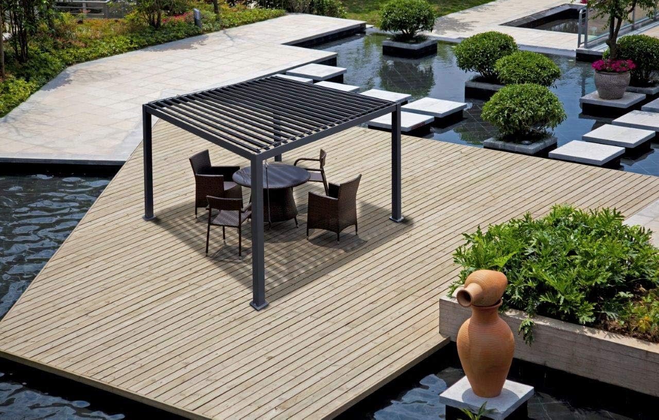 Green Spirit Lamellendach Pergola Mirador Classic 3x3 - Anthrazit, Aluminium, 300x300x250 cm - Lamellen Pavillon, Garten Terrassen Überdachung