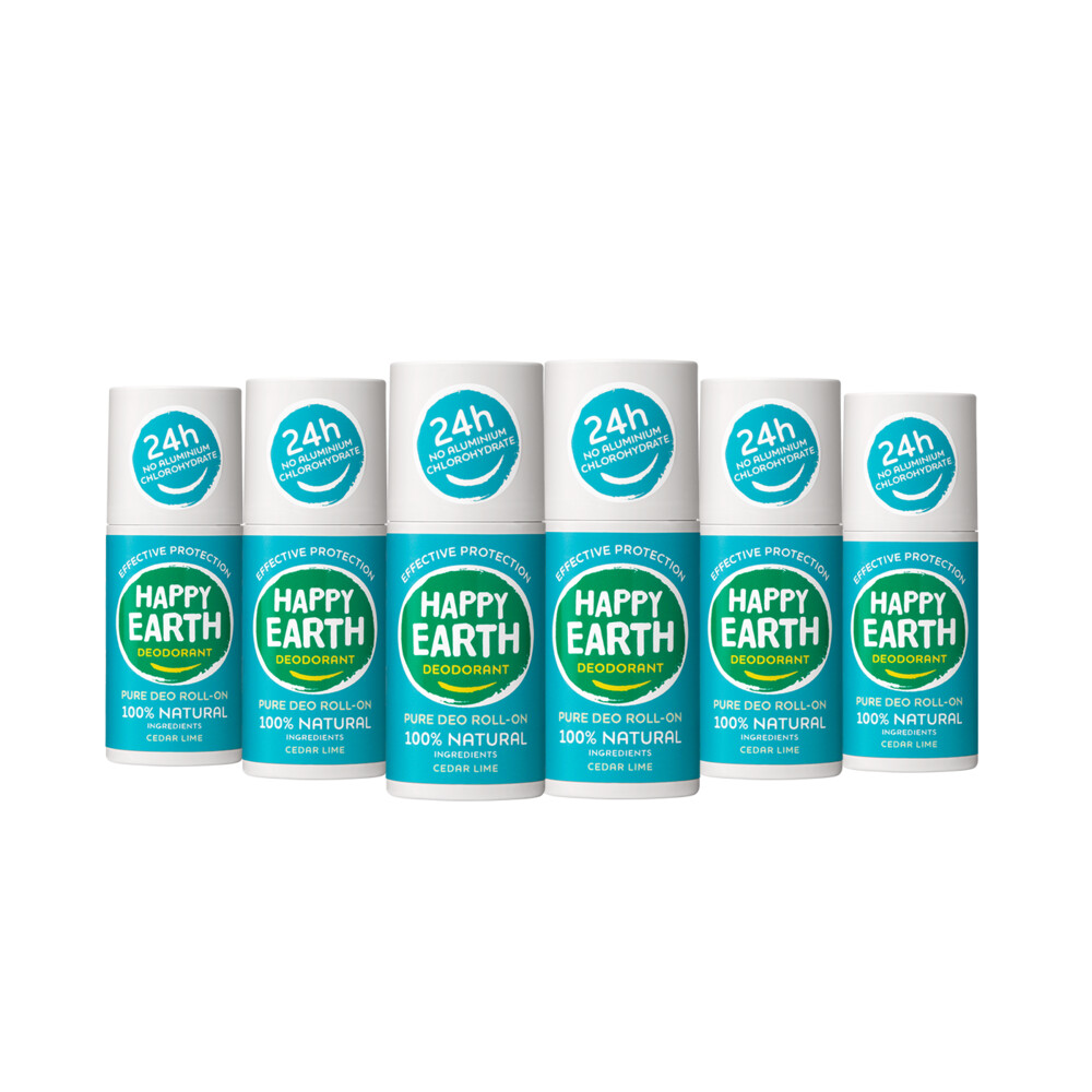 6x Happy Earth 100% Natuurlijke Deodorant Roller Cedar Lime75 ml