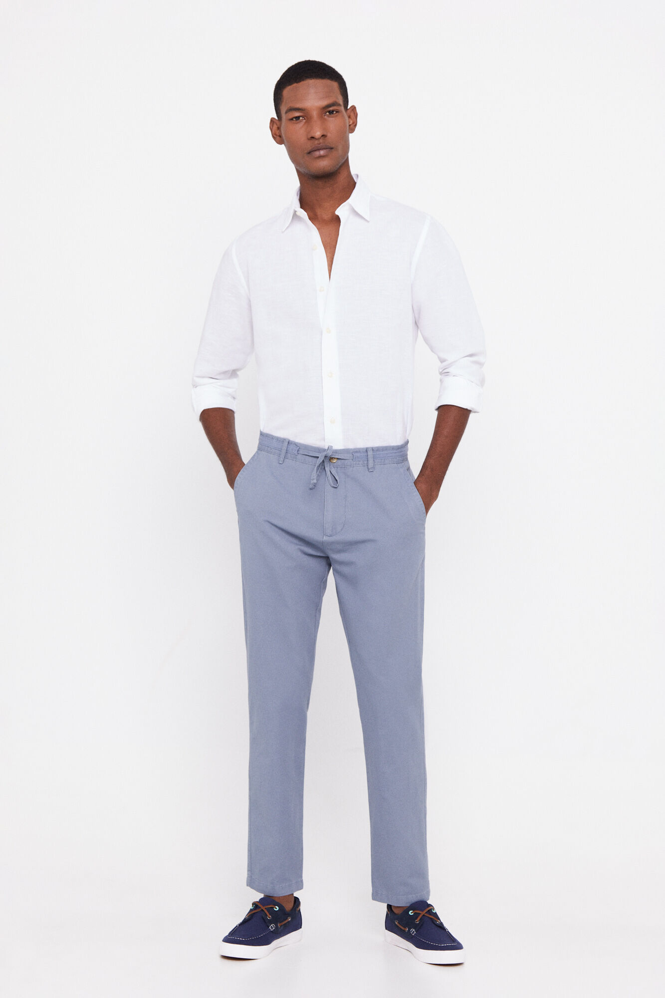 Calça chinesa de corte regular com cordão - Azul