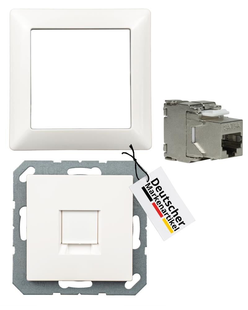 Keystone RJ45 Cat. 6A module incl. Jung Keystone enkele afdekking A1569-1WEWW & enkel frame AS581WW alpinewit, netwerkaansluiting