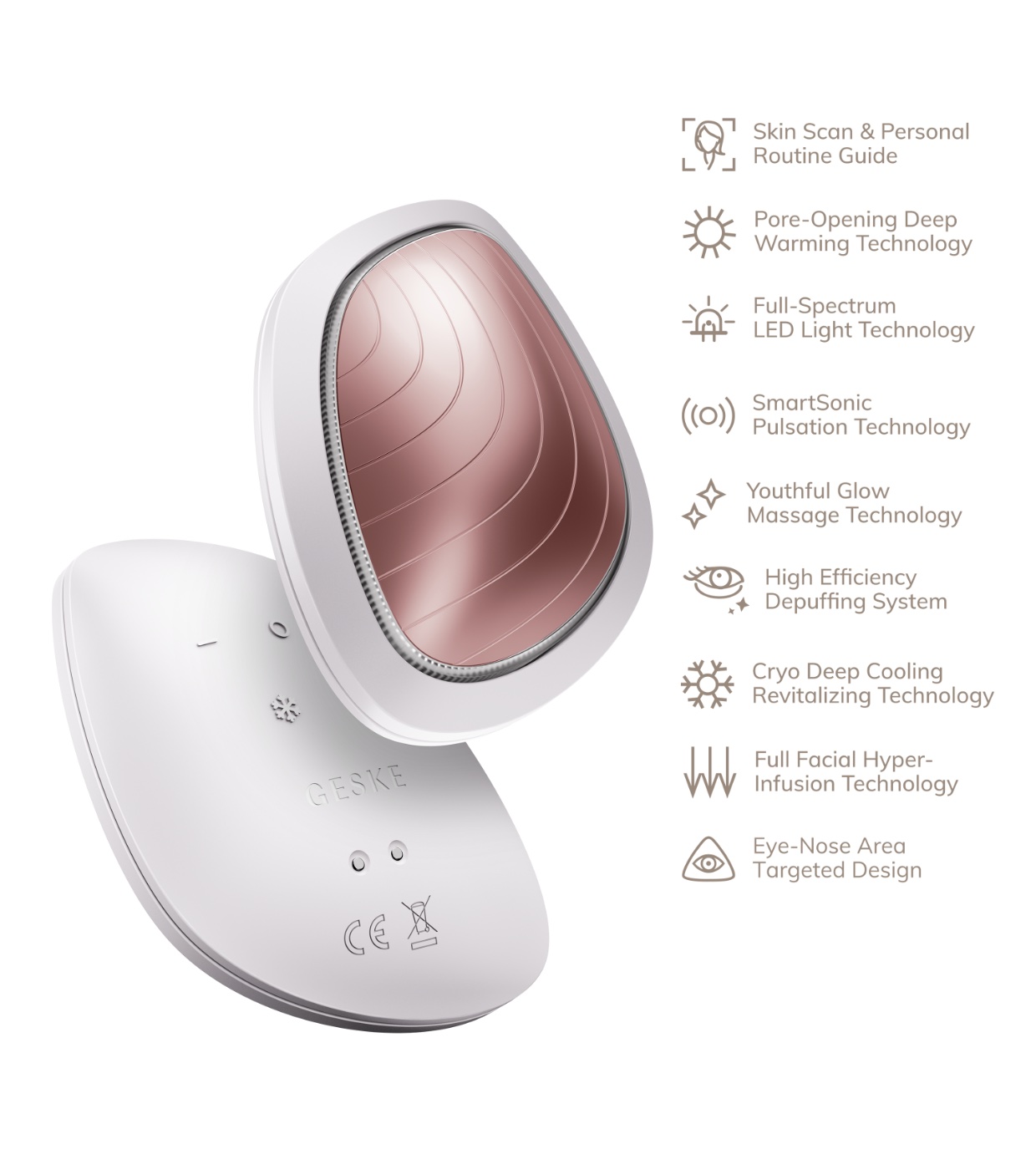 GESKE - Máscara facial Sonic Warm & Cool 9 em 1 - Branco Rosa Dourado