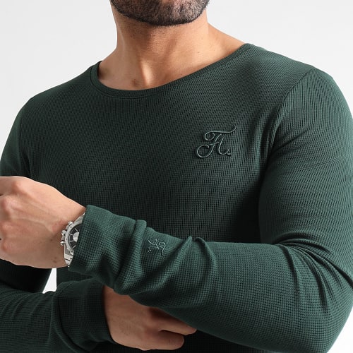 Tee Shirt Manches Longues Texturé Waffle 1161 Vert Bouteille