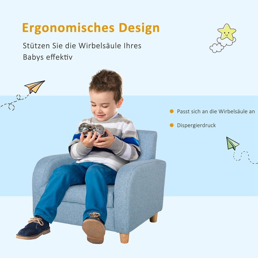 HOMCOM Kindersessel mit Holzfüßen blau