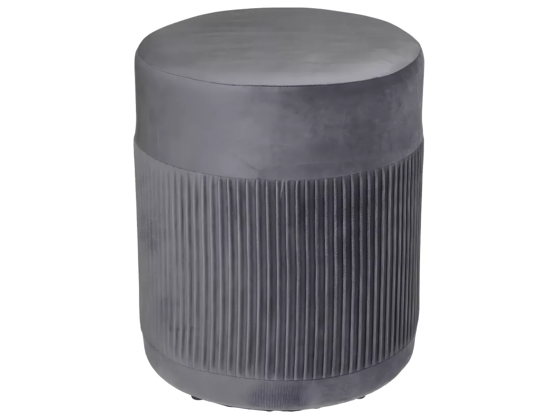 Pouf en Velours Gris D. 31 x H. 38 cm