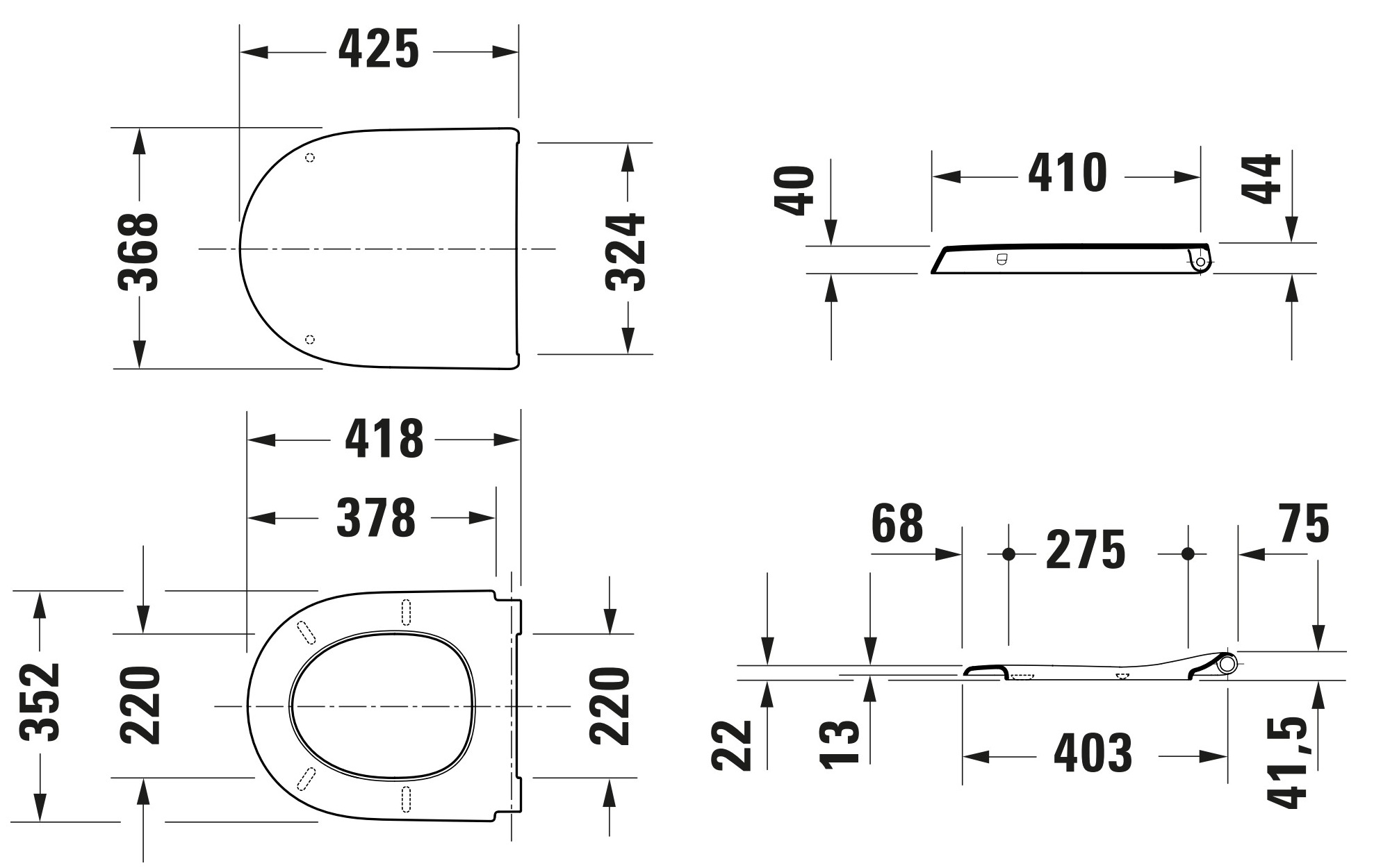 Duravit Qatego softclose toiletzitting 43cm wit glans