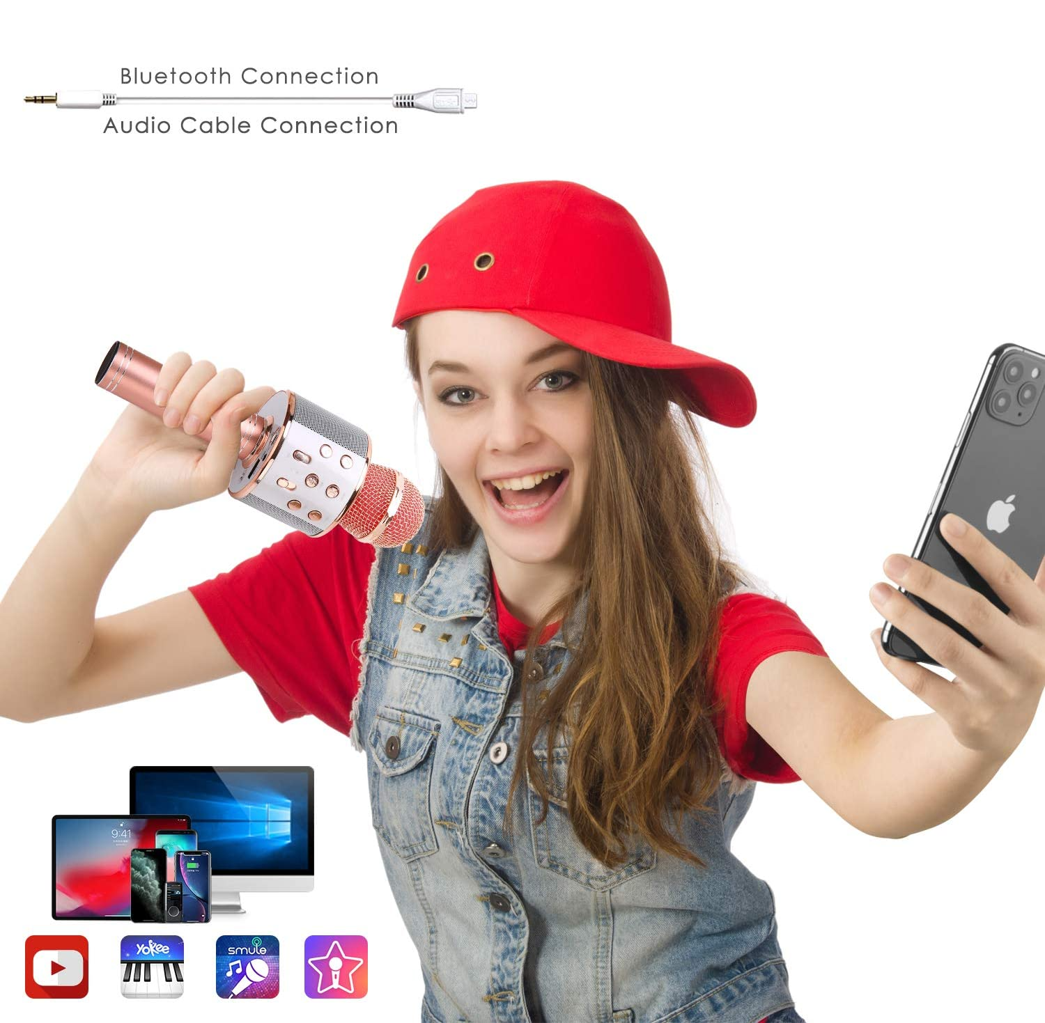 Karaoke Mikrofon mit Bluetooth / AUX / TF-Karte und integriertem Lautsprecher (iOS/Android) - Schwarz
