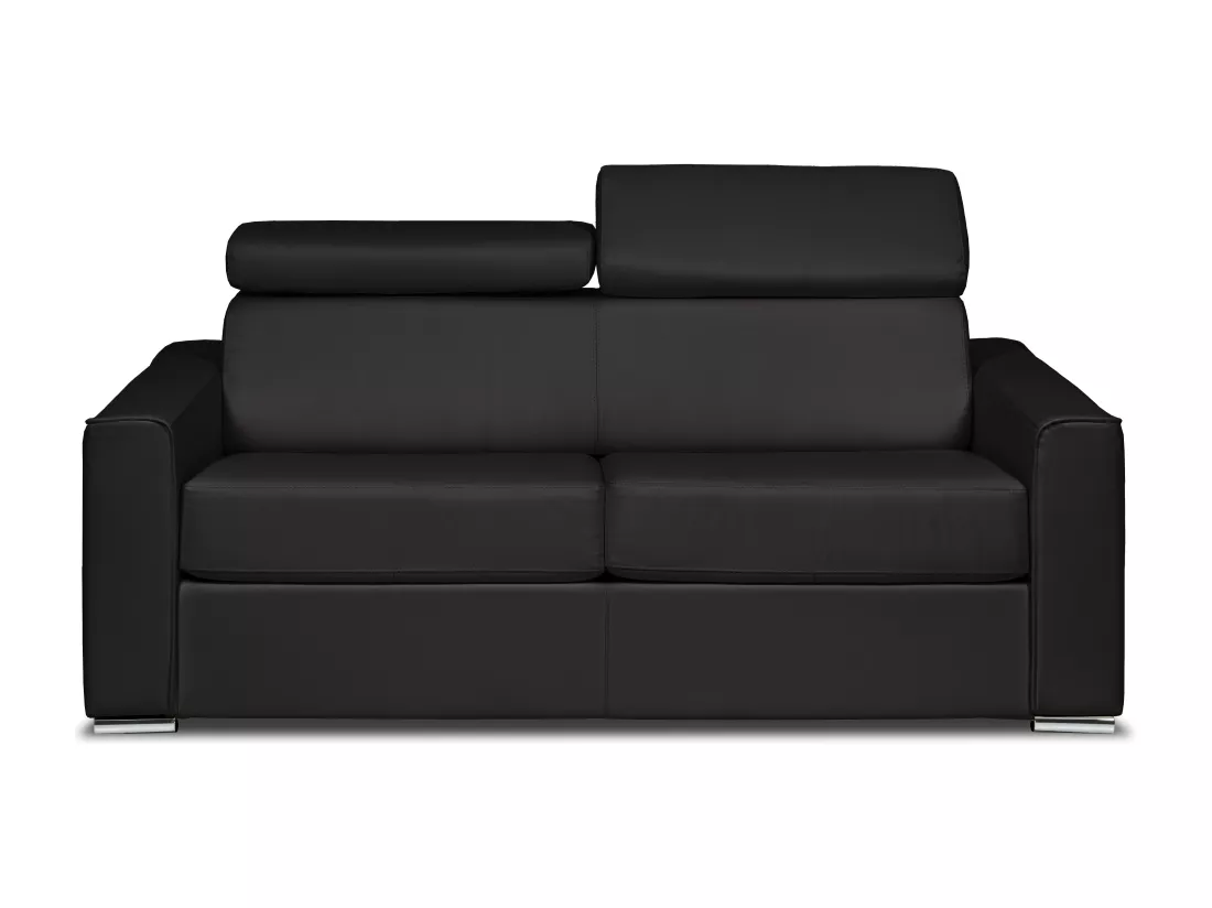 Canapé 3 places convertible express en cuir de buffle noir - Couchage 140 cm - Matelas 18 cm - VIZIR