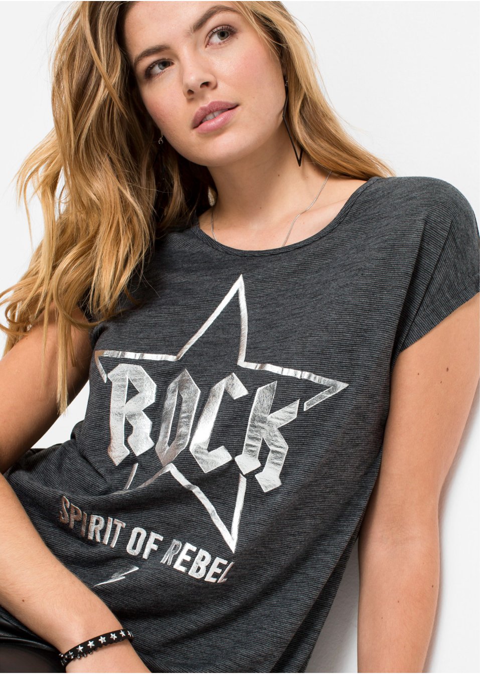 T-shirt long à imprimé argenté