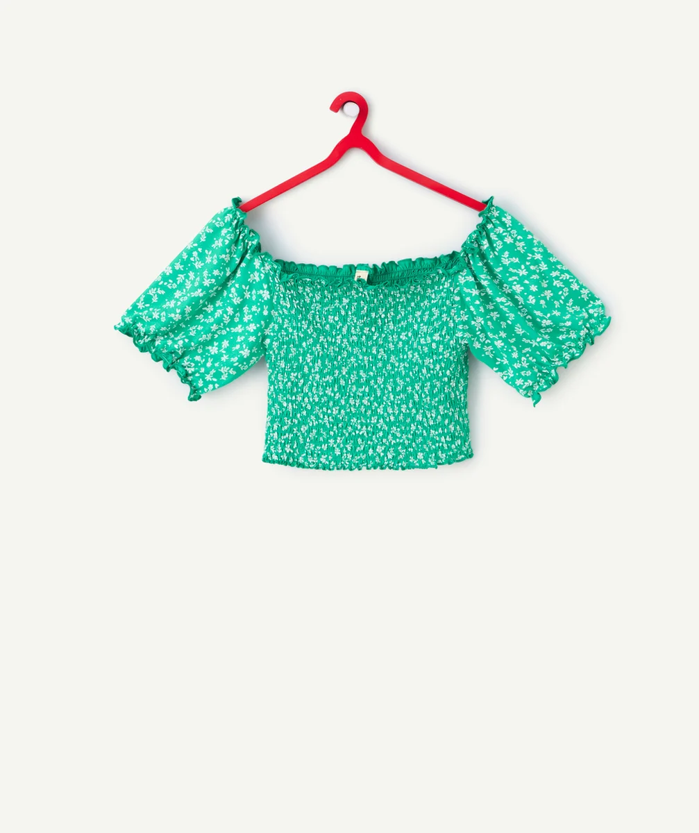 t-shirt manches courtes fille viscose responsable verte imprimé à fleurs