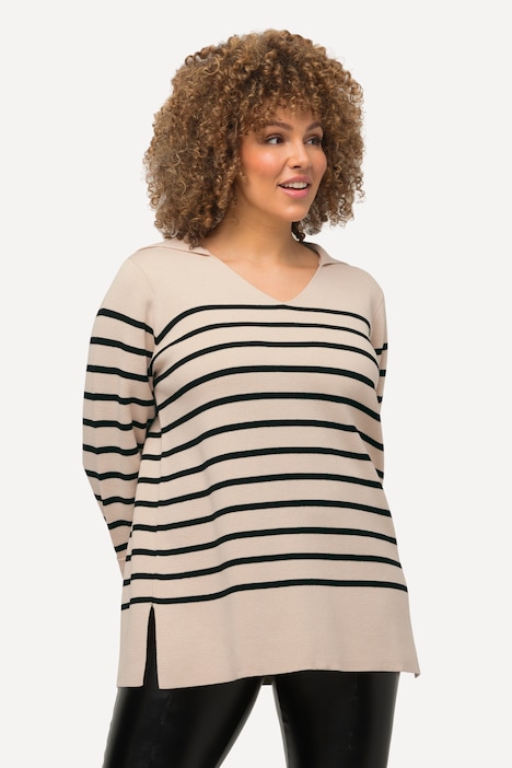 Pullover, Ringel, Troyerkragen, V-Ausschnitt, Langarm