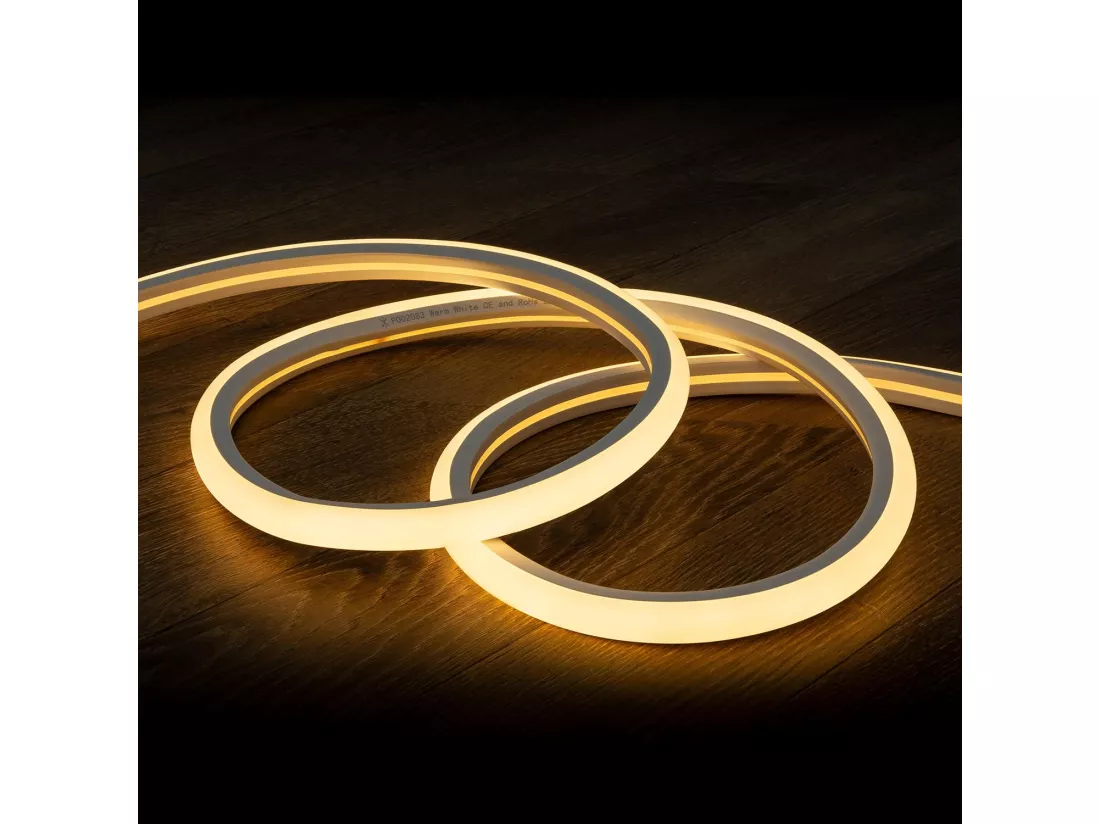 Bobine Gaine Néon LED Flexible Dimmable 7.5W/m 220V AC 120 LED/m 50m Semi-circulaire 180° Blanc Chaud IP67 Coupe Tous les 100cm 3000K Blanc chaud