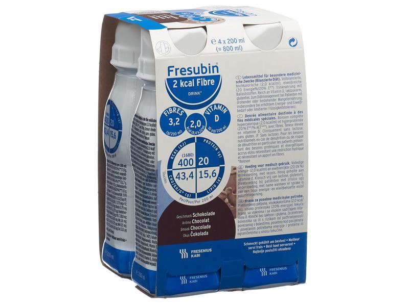 Fresubin 2 kcal Fibre Drink Schokolade 4 x 200 ml Hochkalorische Trinknahrung für besondere medizinische Zwecke