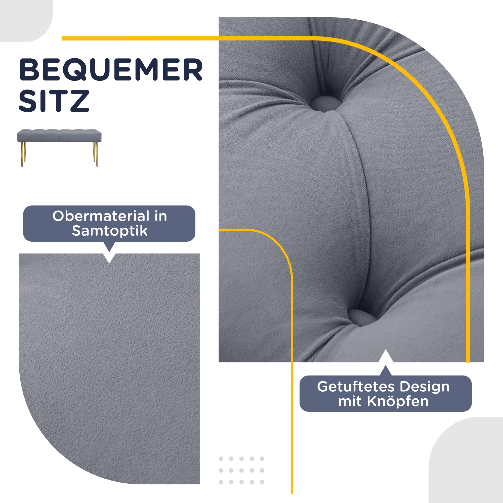 HOMCOM Sitzbank mit Metallfüßen grau 115L x 46B x 49H cm