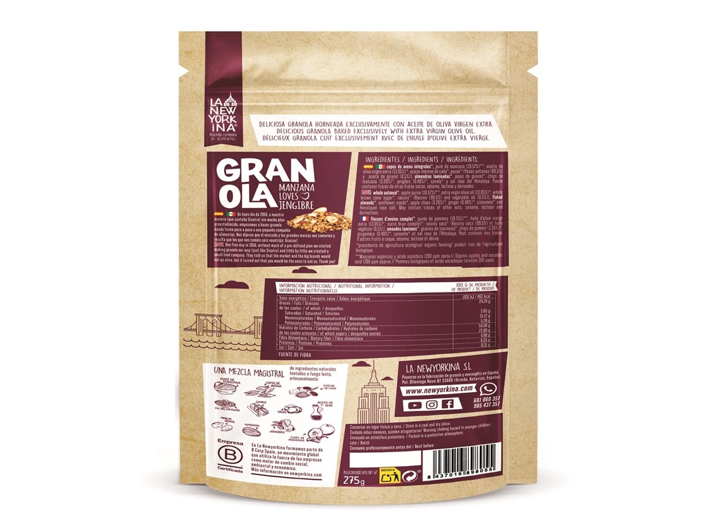 GRANOLA MAÇÃ NEWYORKINA GENGIBRE BIO 275G