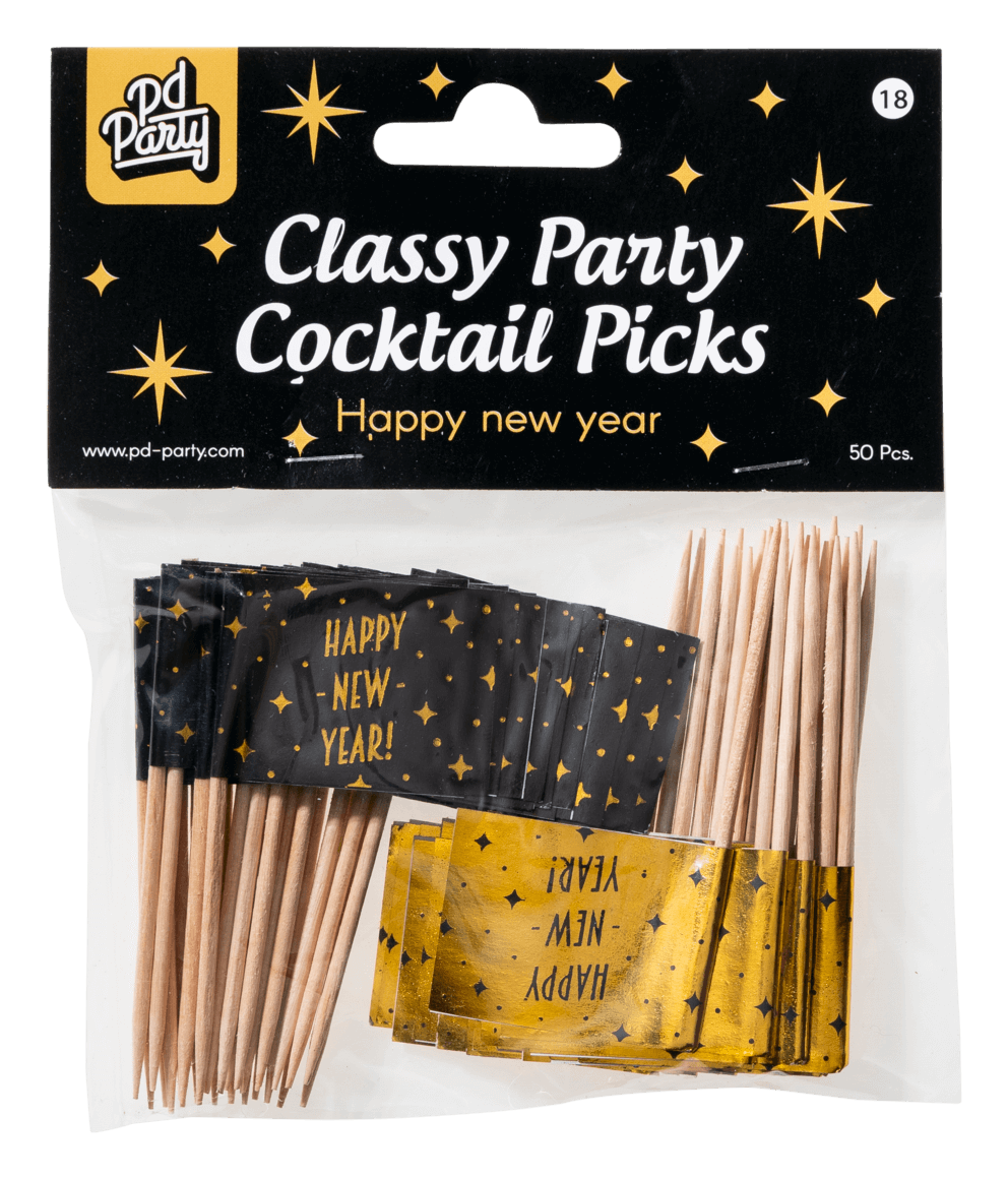 Cocktailprikkers Happy New Year 6,5cm 50st