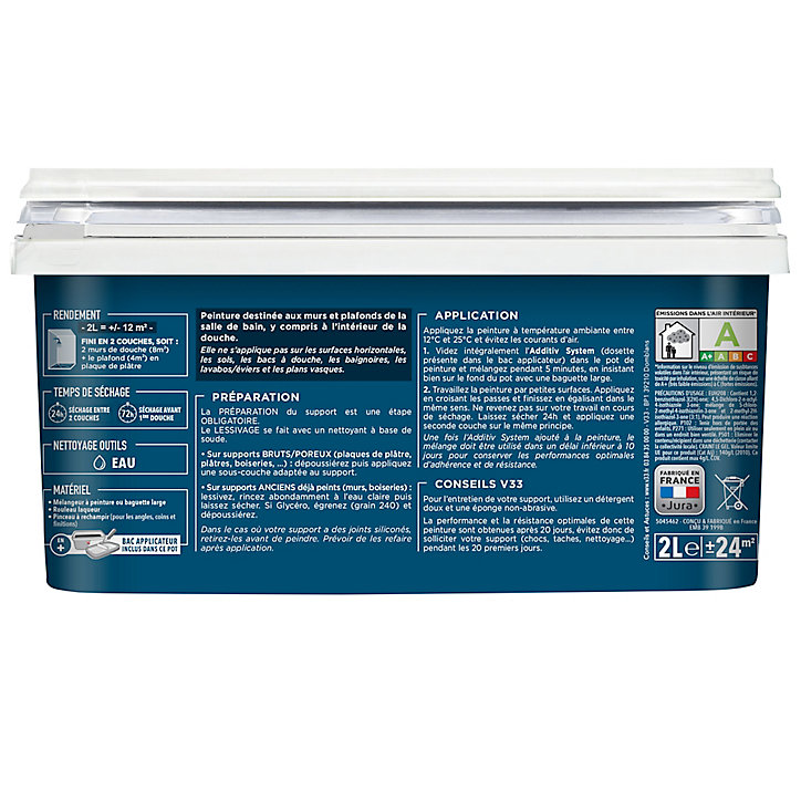 Peinture de rénovation mur de salle de bain V33 tendre gris satin 2L