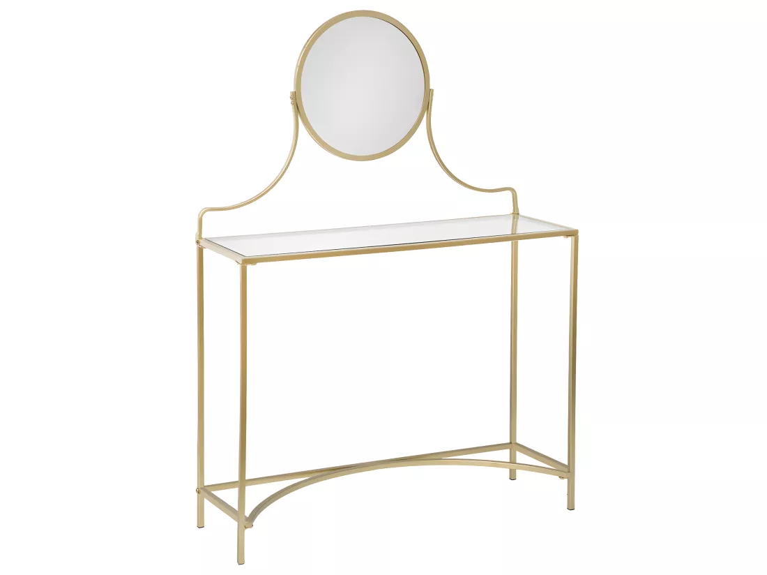 Meuble Coiffeuse en Verre et Métal Doré H 139 cm
