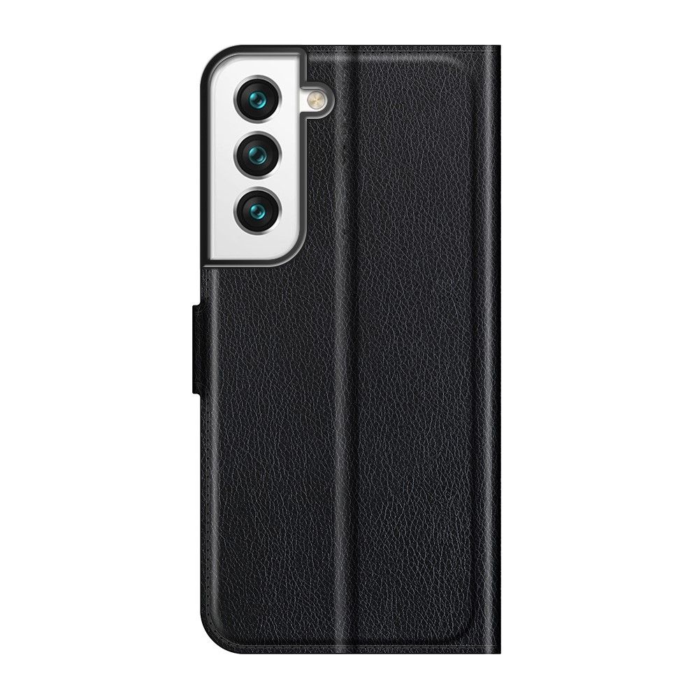 Samsung Galaxy S22 5G Leder Tasche Flip Cover Litchi Look - Schwarz