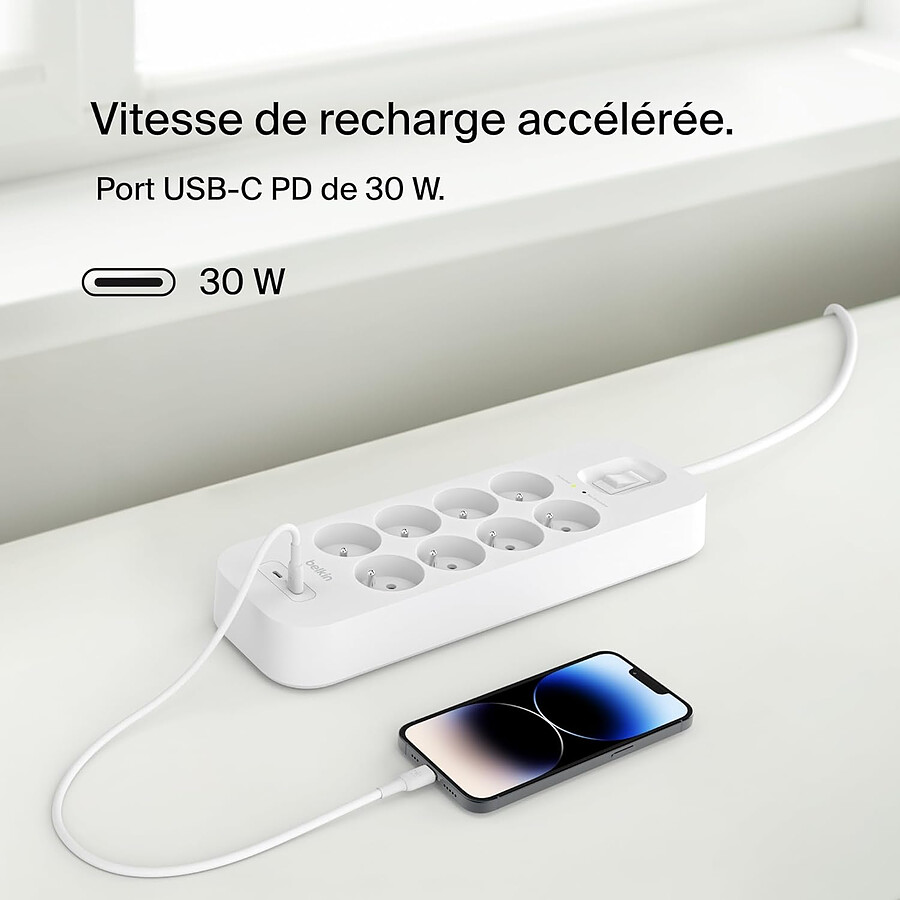 Belkin multiprise parafoudre - 8 prises secteur + 2 prises USB-C
