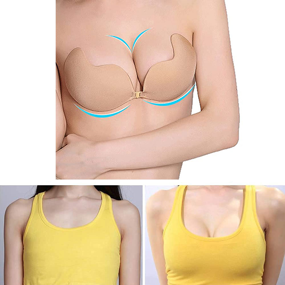 (Gr. S) 1 x Paar Push Up Klebe BH Trägerlos Unsichtbarer Hebe Büsten Halter - Beige (Oval)