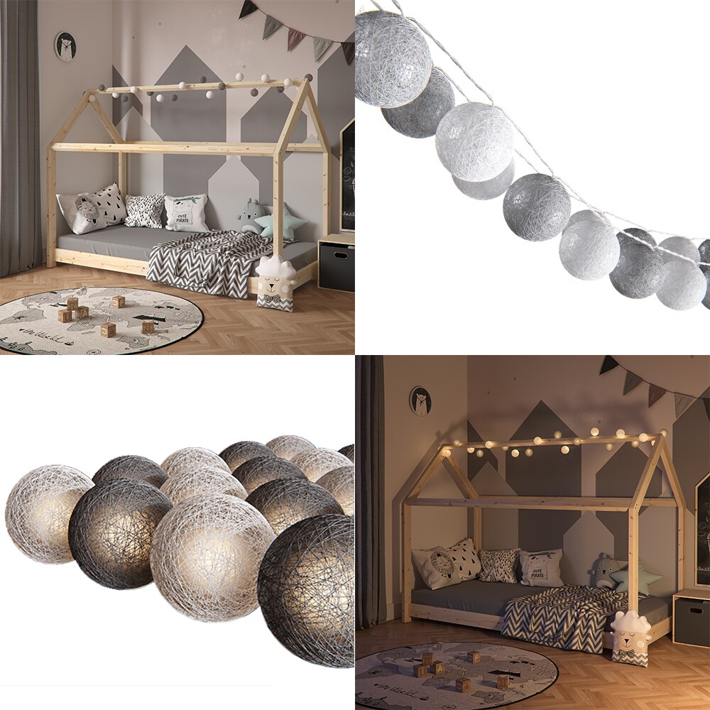 VICCO Lichterkette Cotton Balls Girlande weiß und grau 310 cm